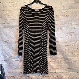Skies are Blue swing stripe dress marian long sleeve flare mid length black